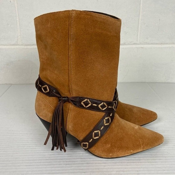 NEW Free People Women's Bronte Belt Ankle Wrap Boot Size 7‎ in Toffee Suede - Picture 1 of 8